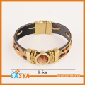 Moda venta caliente Wristwear Leopard Print plateado reloj de oro en forma de pulseras amplia