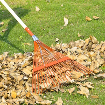 Steel Rake Gradon Tools 22 Tine Leaf Cleaning Garden Rake with Spring Brace