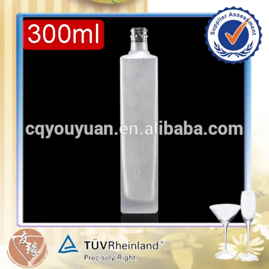 Lovely square shaped acied etch froted glass cooking oil fancy 300 ml glass bottle