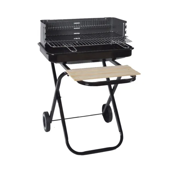 Outdoor Portable Foldable Charcoal Bbq Grills Rectangle Barbecue Grill With Wooden Table