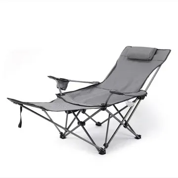 Outdoor Folding Reclining Mesh Beach Chair with Footrest for Leisure and Camping