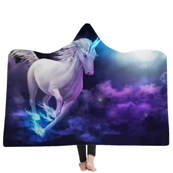 Cartoon Unicorn Fly Horse Hooded Blanket Winter Hoodie Blankets For Kids Adult Travel Sofa Wrapped Wearable Throw Weight Blanket