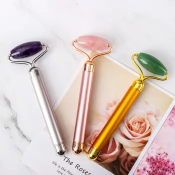 Factory Wholesale: Natural Jade & Rose Quartz Facial Rollers for Skincare and Vibrator Use