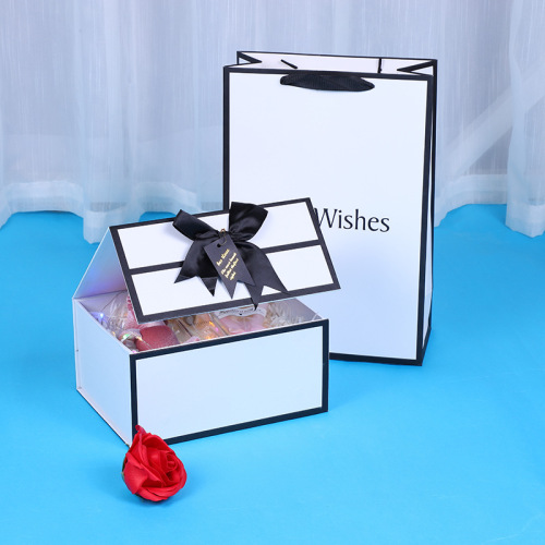 White and Black Magnetic Lid Box with Ribbon