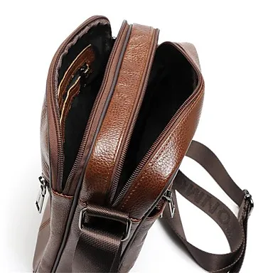Mens Zipper Cowhide Crossbody Bag Fashion Shoulder Leather Bag For Men Daily Pack