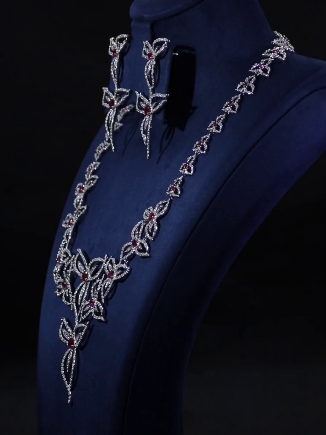 Openwork Floral Vine CZ Bridal Necklace Earring Set