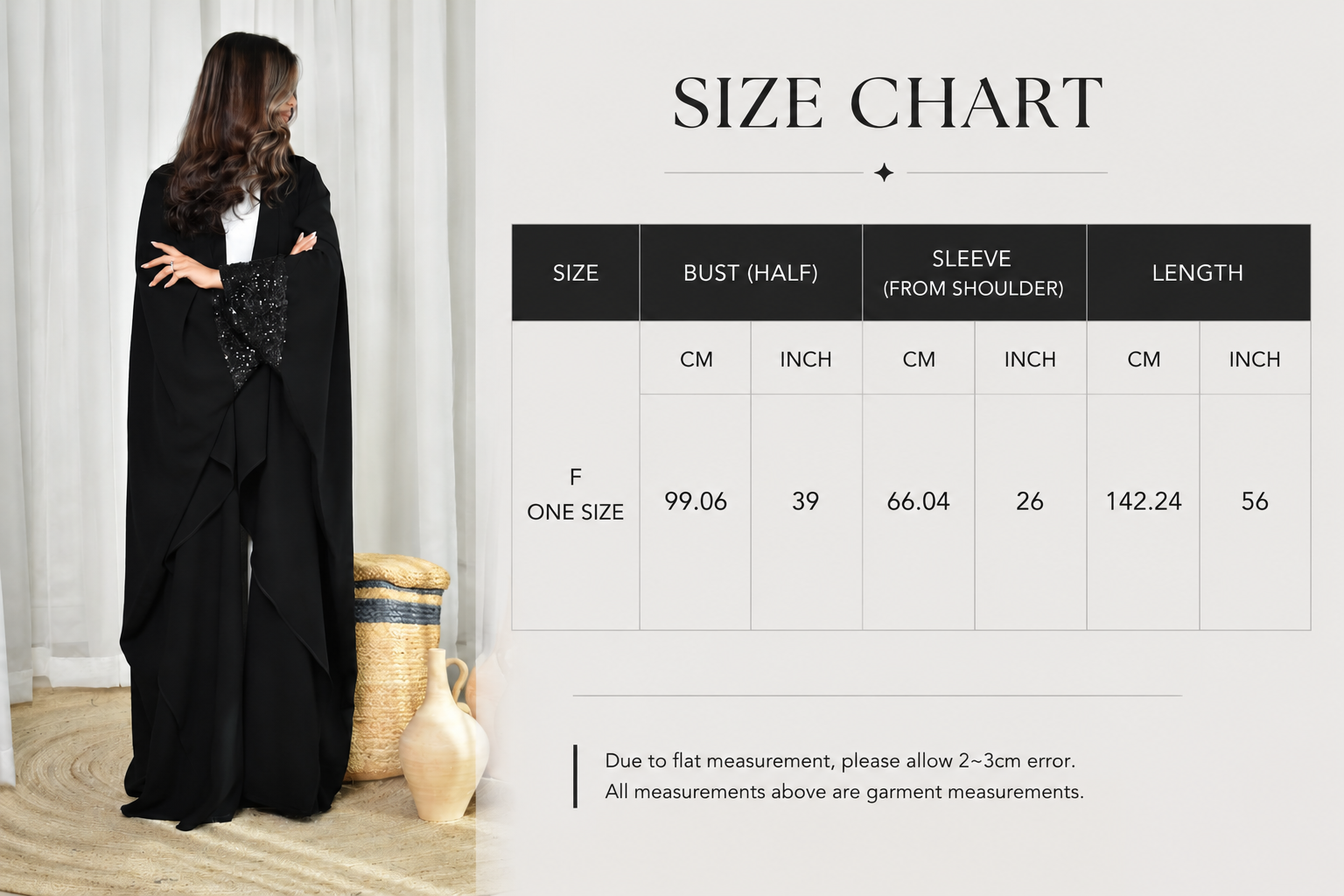 Black Beaded Sleeve Open Abaya
