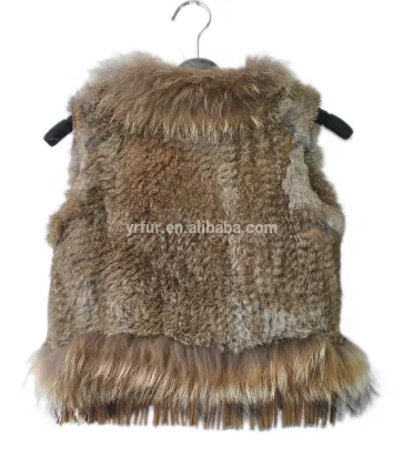 YR079 Top Quality Fashion Child's Rabbit and Raccoon Fur Vest/Cute Little Girl Fur Vest
