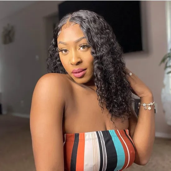 Unprocessed Brazilian 10-30 inch Long Swiss Lace 100% Human Hair Lace Front Wig Water Wave