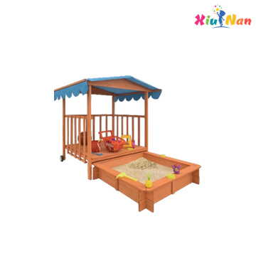 Wooden Playhouse with Roof and Sandpit