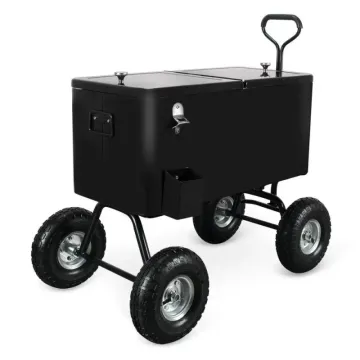 New Design Black Color Metal Garden Party Rolling Cooler Beverage Beach Cart Beer/Drink Bucket Cooler Cart with Big Wheels
