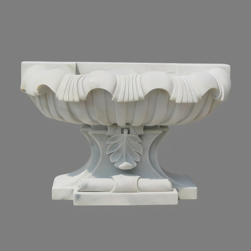 Handcrafted Marble Wall Fountain Featuring Floral