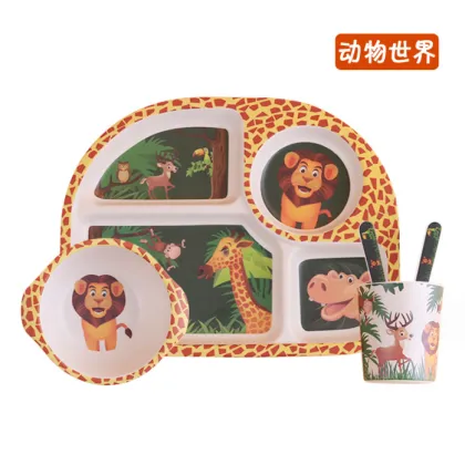 Nature Bamboo Fibre Kids Baby Dinner Set with Animal Prints