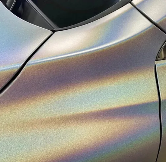 rainbow laser matte white car wrap vinyl