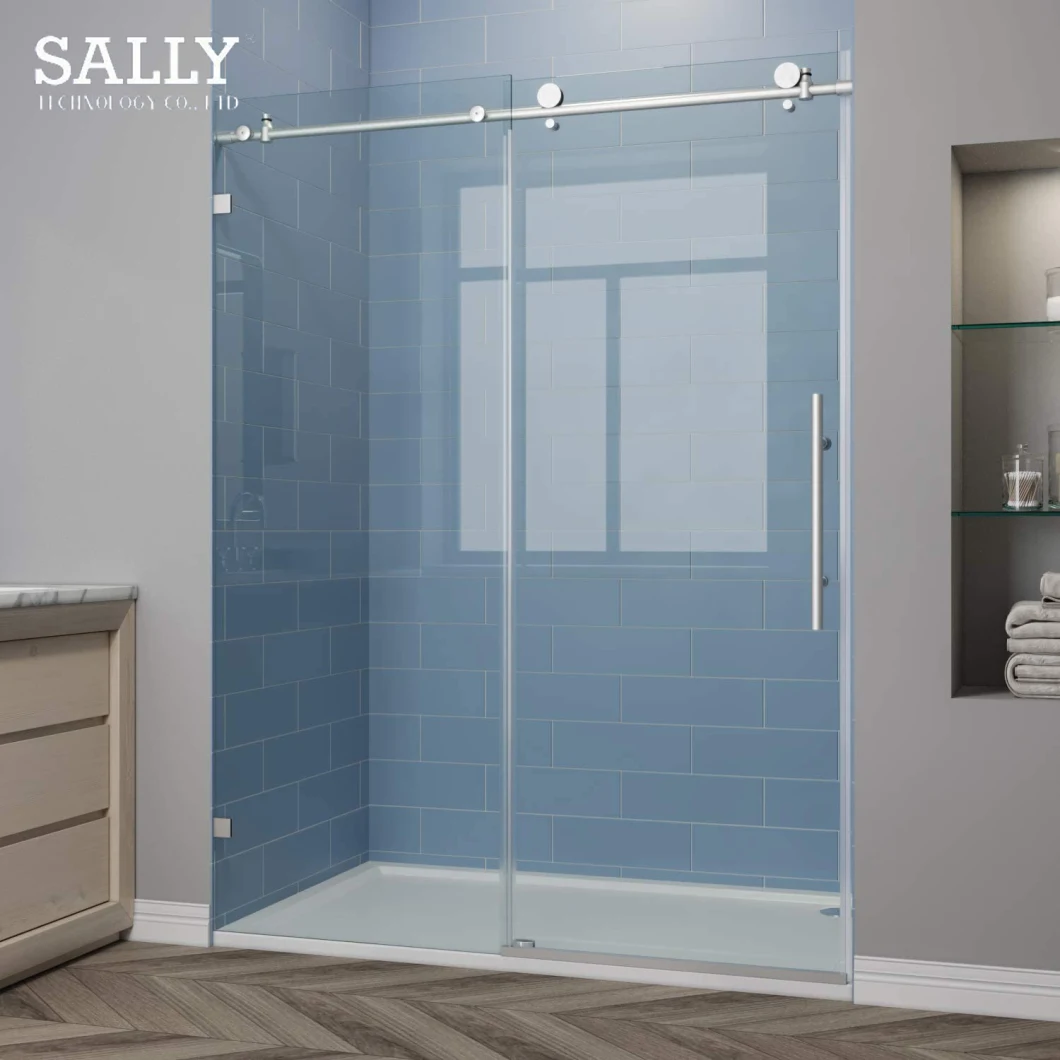 Sally Bathroom Alcove Enclosure Stainless Steel Rectangular Frameless Single Sliding Glass Shower Door