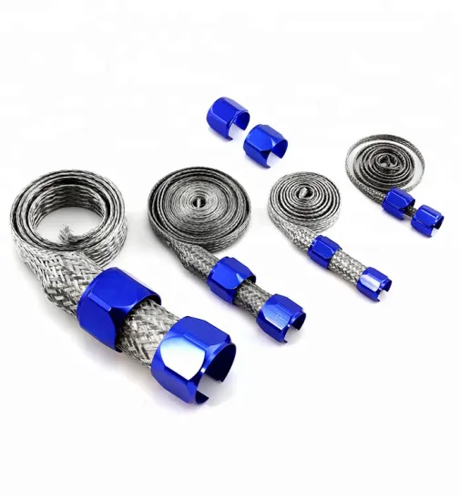 Blue Flex Braided Stainless Steel Hose Sleeve Kit for Radiator, Vacuum, Heater, and Fuel Lines