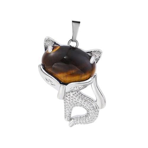 Tigers Eye Luck Fox Necklace for Women Men Healing Energy Crystal Amulet Animal Pendant Gemstone Jewelry Gifts