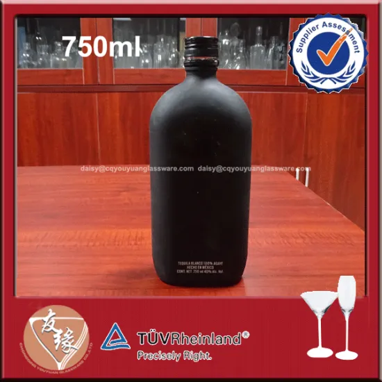 75cl 750ml wholesale decorative black glass tequila bottle with decal