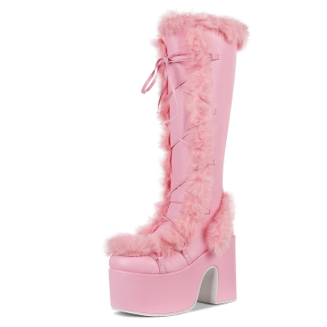 Women's Side Zip Winter Fur Chunky Goth Boots