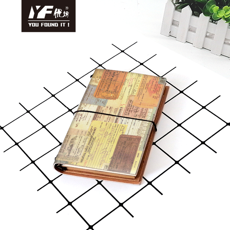 Пользовательский ретро -лабл стиль Pu Cover Book с упругим ремнем маленький кожаный дневник