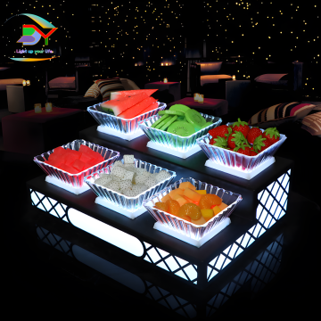 Bar Illuminated Fruit Plate with LED Charging Grid and Wrought Iron Ladder Design