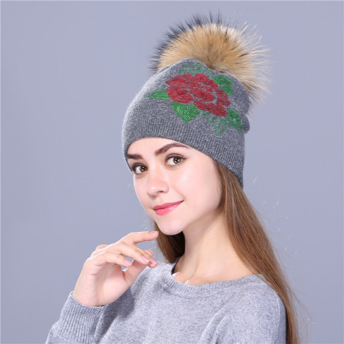 Female winter hat knitted women Sequin embroidery