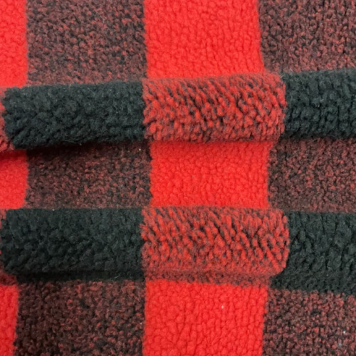 100%polyester sherpa fleece med checker jacquard tyg