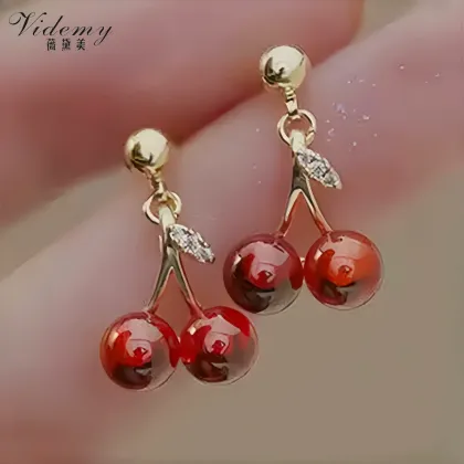 Delicate Cherry Stud Earrings Design