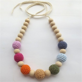Crochet Silicone Teething Breastfeeding Baby Wearing wooden Necklace
