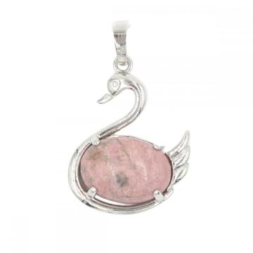 Gemstone Swan Pendant Natural Stone Animal Silver Plated Swan Charm Pendants for DIY Jewelry Making