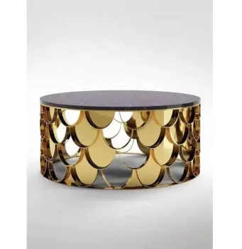 Modern Popular Glass and Steel Coffee Table with Golden Accents
