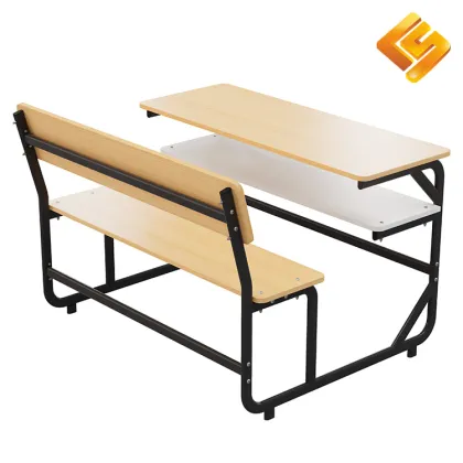 Black C-Bent Steel Wood Shared Desk