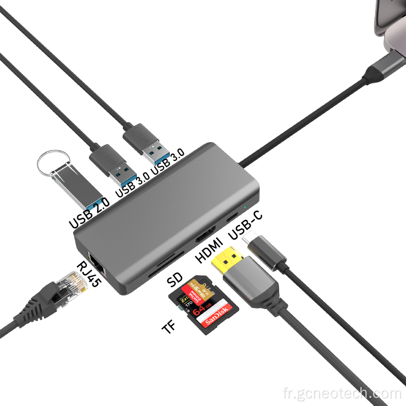 Station d'amarrage multiport USB-C 8 en 1
