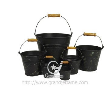 Galvanized metal bucket garden metal bucket wooden handle flower metal bucket