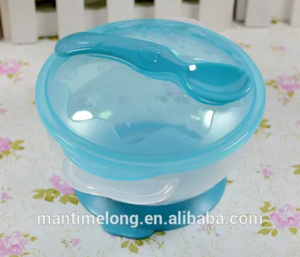 Sucker bowl skid Baby Binaural Bowl with cover and spoon baby plastic bowl