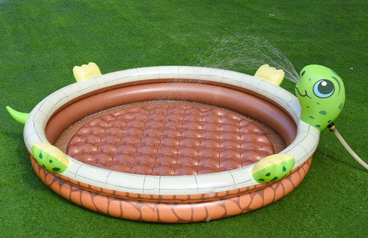 Turtle Inflatable Pool With Sprinkler Kids Paddling Pool