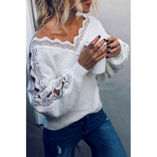 Hoodies And Sweatshirts Women Deep V Neck Lace Knitted Sweater Tops Manufactory