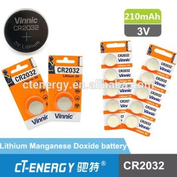 Vinnic 3V 210mAh non-rechargeable lithium ion button battery cr2032 battery