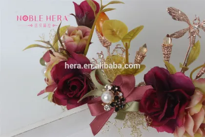 Beauty Princess Headdress Metal Crown Royal Fabric Flower 787HC