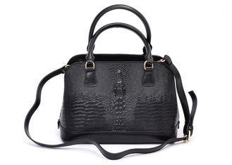Black Croco Ladies Leather Shoulder Bags with Expandable Si