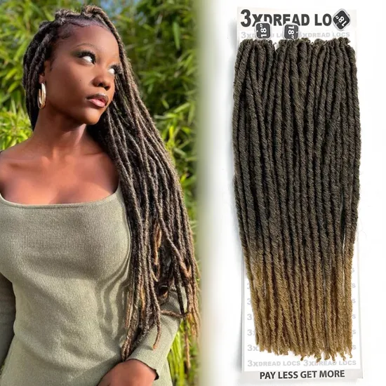 Wholesale 100% Kanekalon Pre-Looped 3x 18-inch Dread Locks Crochet Braids Hair Extension