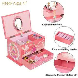 Beautiful box pink jewelry box custom song music box with a dancing ballerina