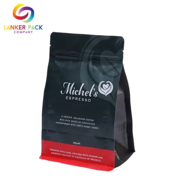Custom Waterproof Coffee Flat bottom Pouch Bag