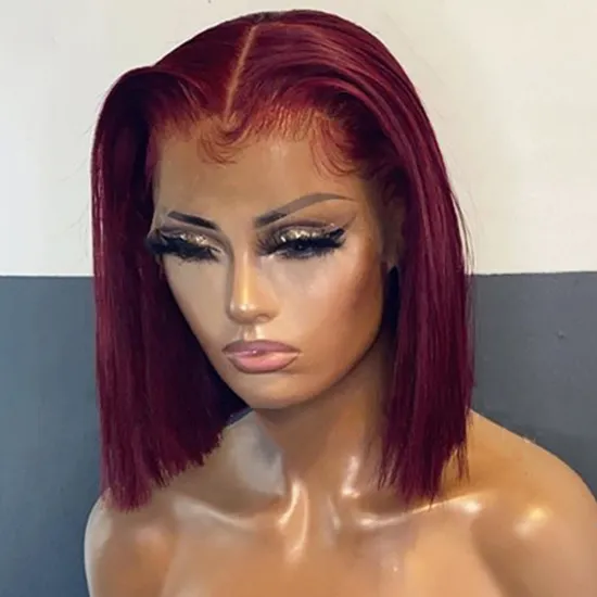 Wholesale Colored Bob Human Hair Wigs, Hd  Lace Front Wig, Red Orange Pink Purple Colorful  Human Hair For Black  Women