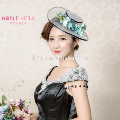 Latest Design Black Adult Party Fascinator Sinamay Hats with Flower