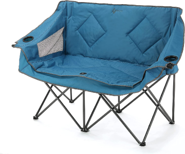 Portable Foldable Double Camping Chair with Cup and Wine Glass Holder, Heavy Duty Carry Bag Included