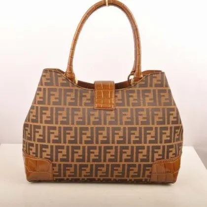 Brown Designer Imitation Fendi Shoulder Ladies Stylish Handbags With Crocodile Leather