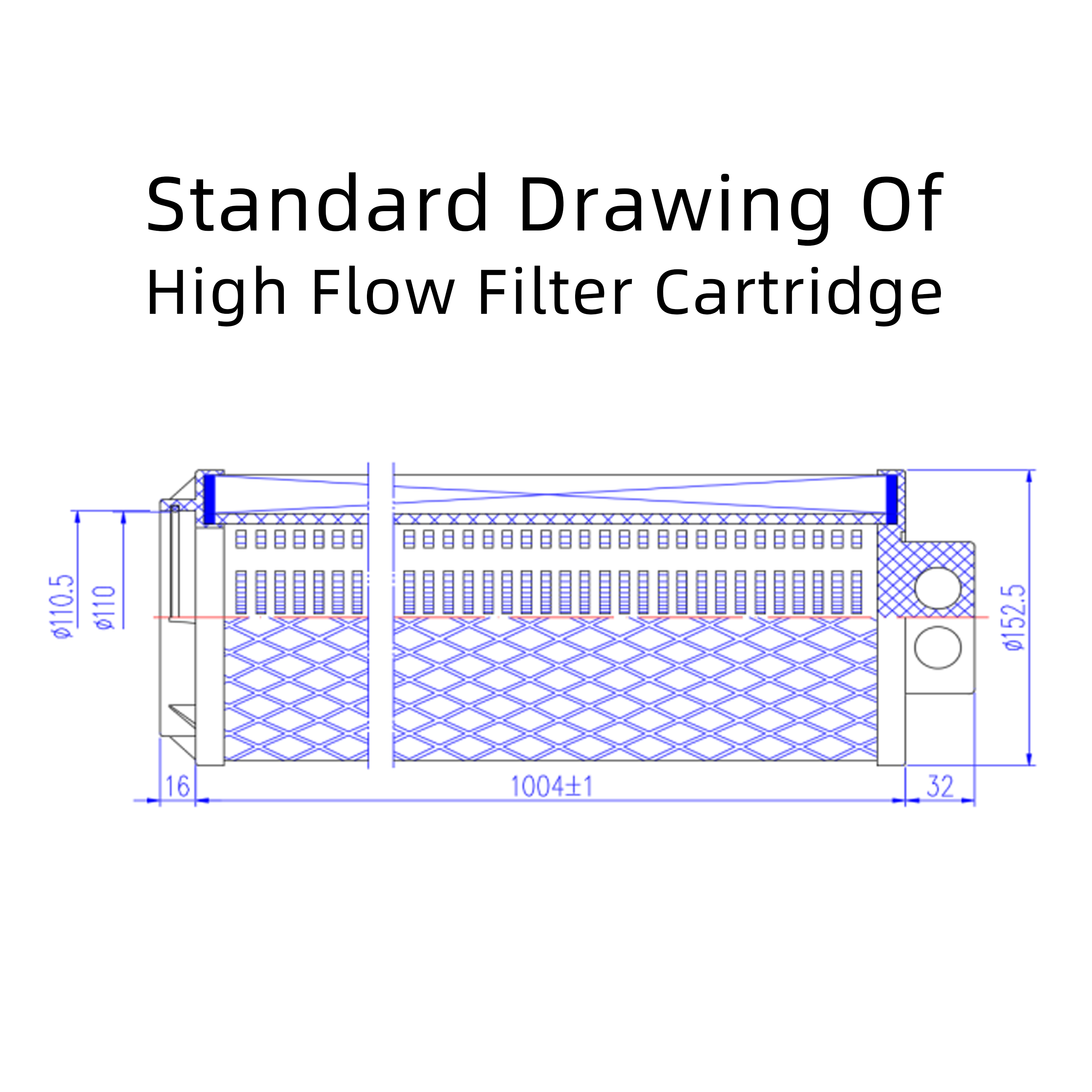 double Single Standard Drawing Of High Flow Filter Cartridge