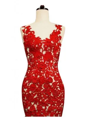 Red Lace Bridal Gown 2015 Mermaid Wedding Dress