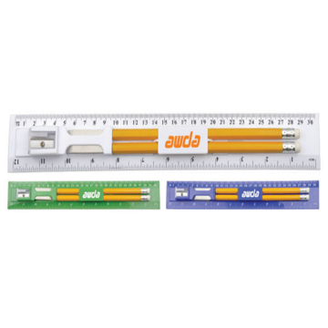 Customized 30cm Multi-Function Ruler Set with Pencils, Eraser, and Sharpener